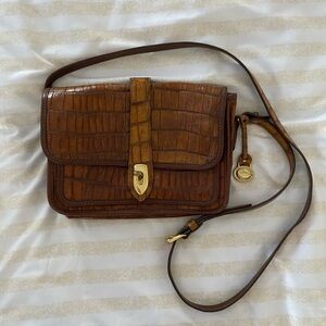 VINTAGE Dooney & Bourke Croc Embossed Brown Leather Crossbody Bag, made in USA